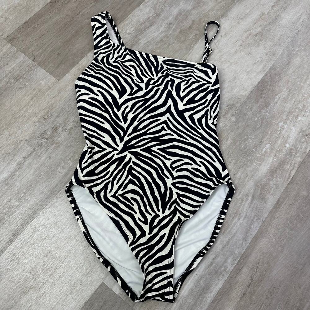 Kate Spade One Shoulder Zebra Print One Piece Swimsuit